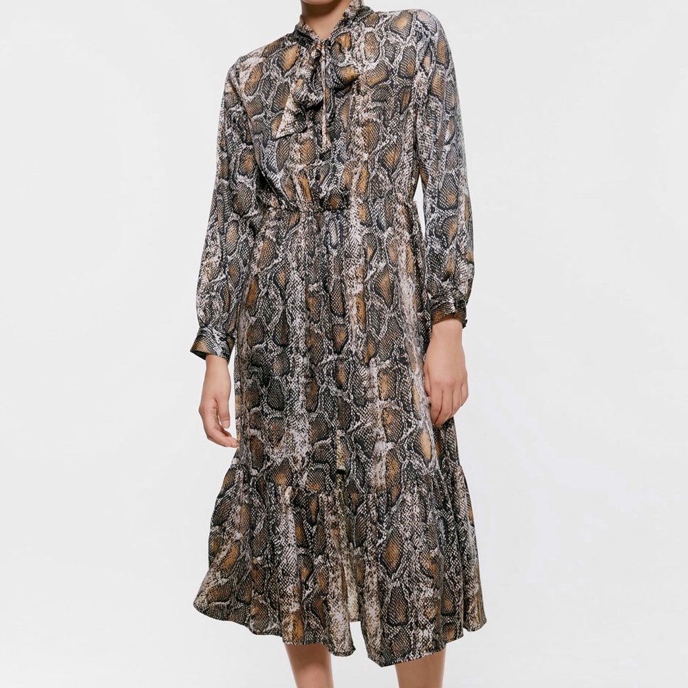 Zara Snake Print Tie-Front Dress (S)